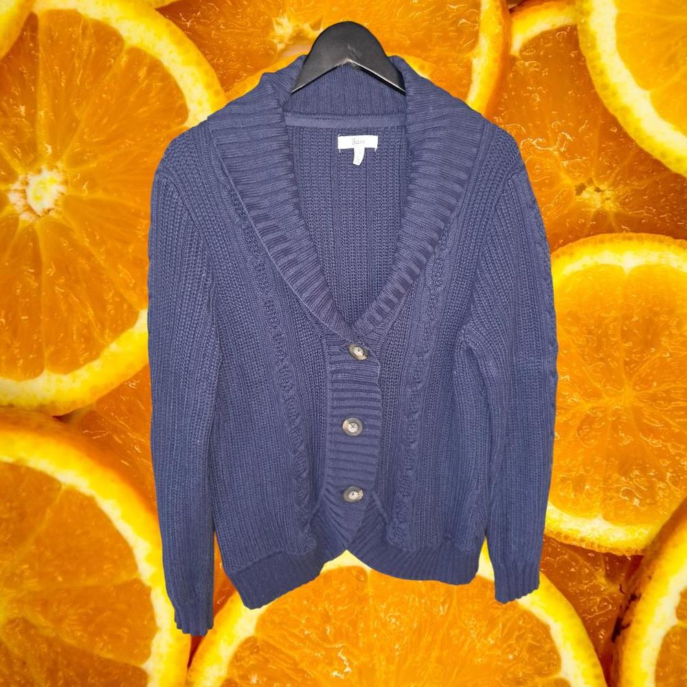 Bass‎ Blue Cable Knit Button Up Cardigan Size XL